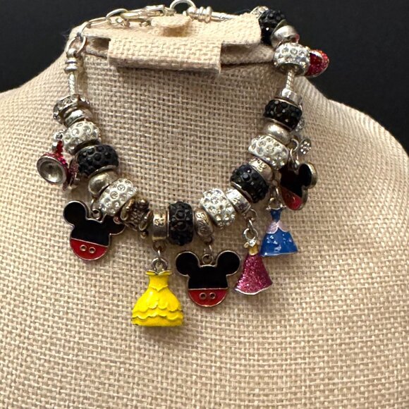 Jewelry - Disney-Themed Charm Bracelet Mickey Princess Dresses & Rhinestone Beads Adjustab